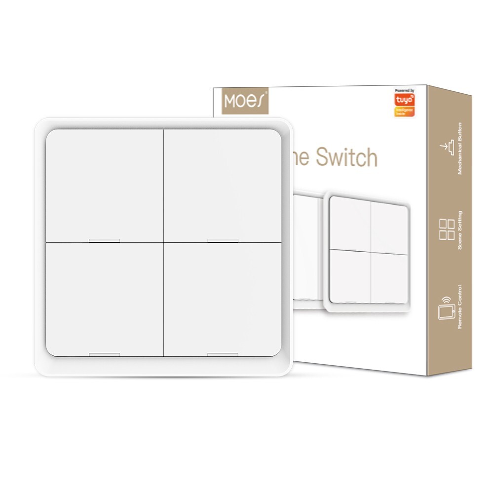 MOES Tuya ZigBee 4 Gang Wireless Smart Switch 12 Scene Push Button APP Control