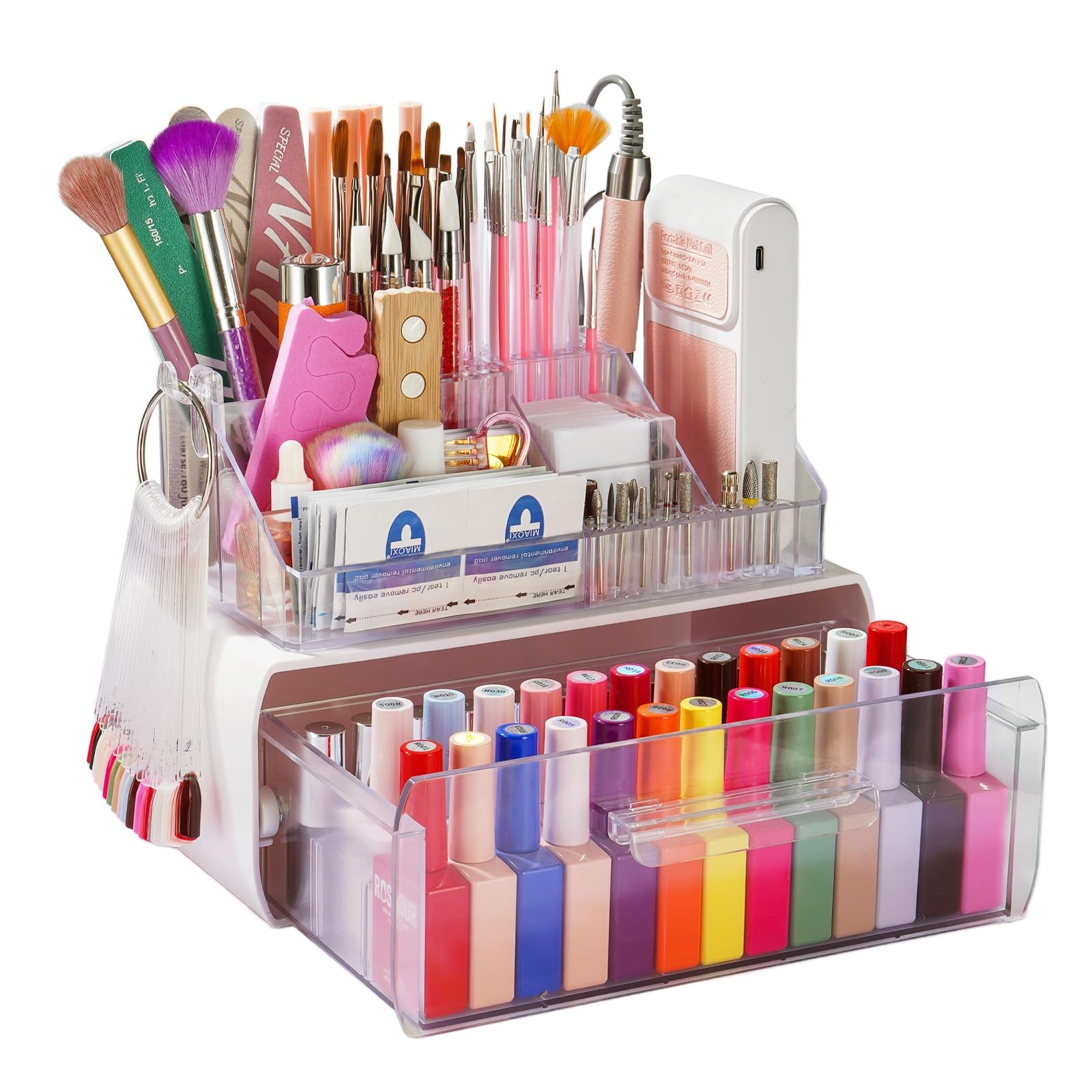 Nail Tech Desk Organizer Case: 2 Layers Nail Tech Organizers with Nail Polish...