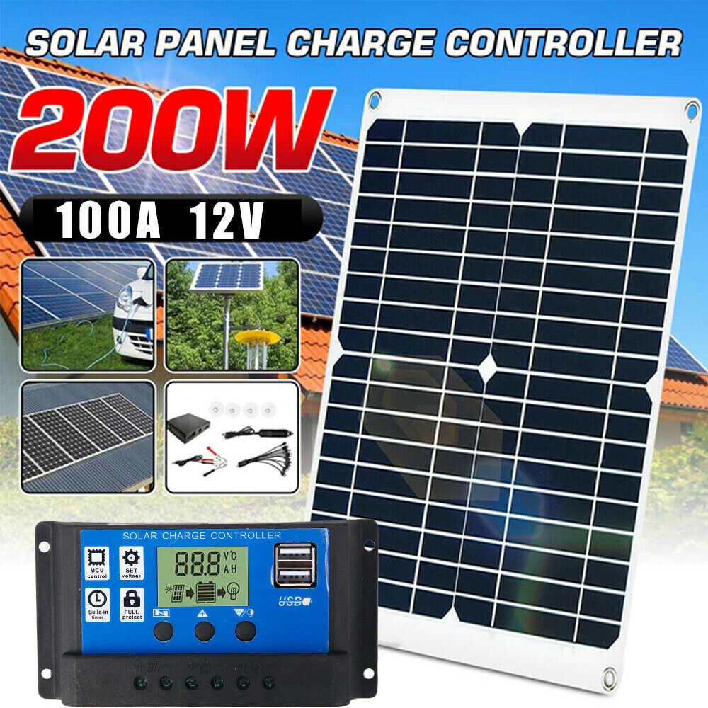 200 Watts Solar Panel Kit 100A 12V Battery Charger Controller Caravan Boat RV US