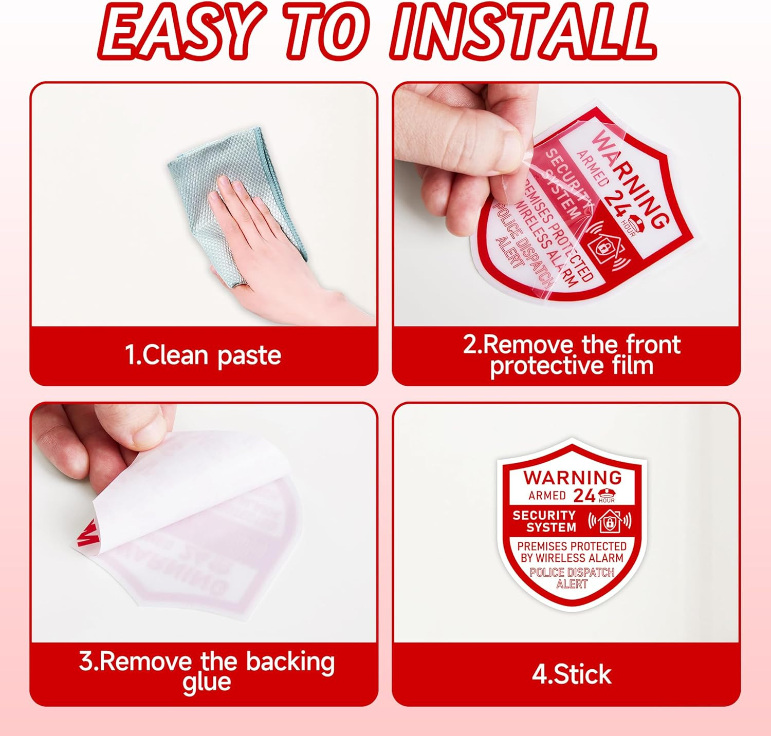 3PCS Security Alarm System Sign for Home，Self-Adhesive Weatherproof 24 Hours Sec