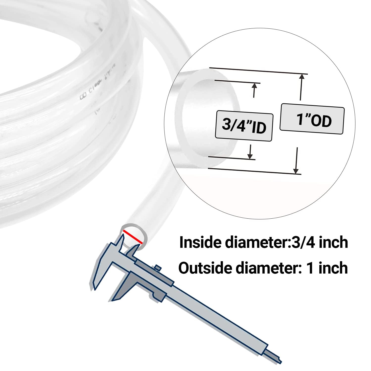 Clear Vinyl Tubing 3/4" ID × 1" OD -10 Ft 30PSI,Flexible Plastic 3/4'',