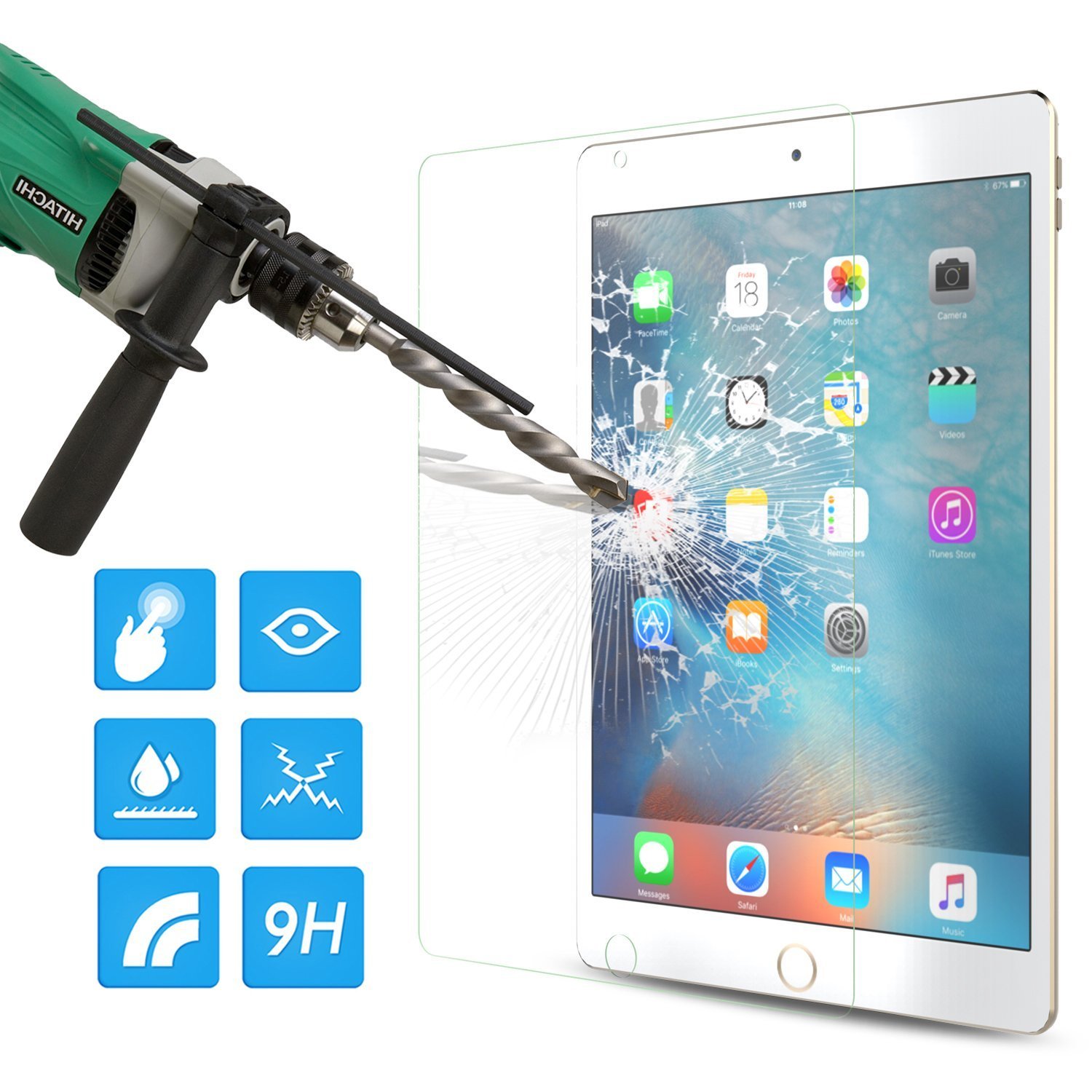 Tempered Glass Screen Protector iPad 2018 (6th Gen), 2017, Pro 9.7"(2016)