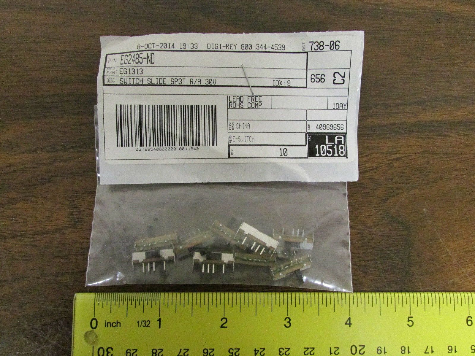 10 Pieces E-Switch Slide Switch Digi-Key EG2485-ND New