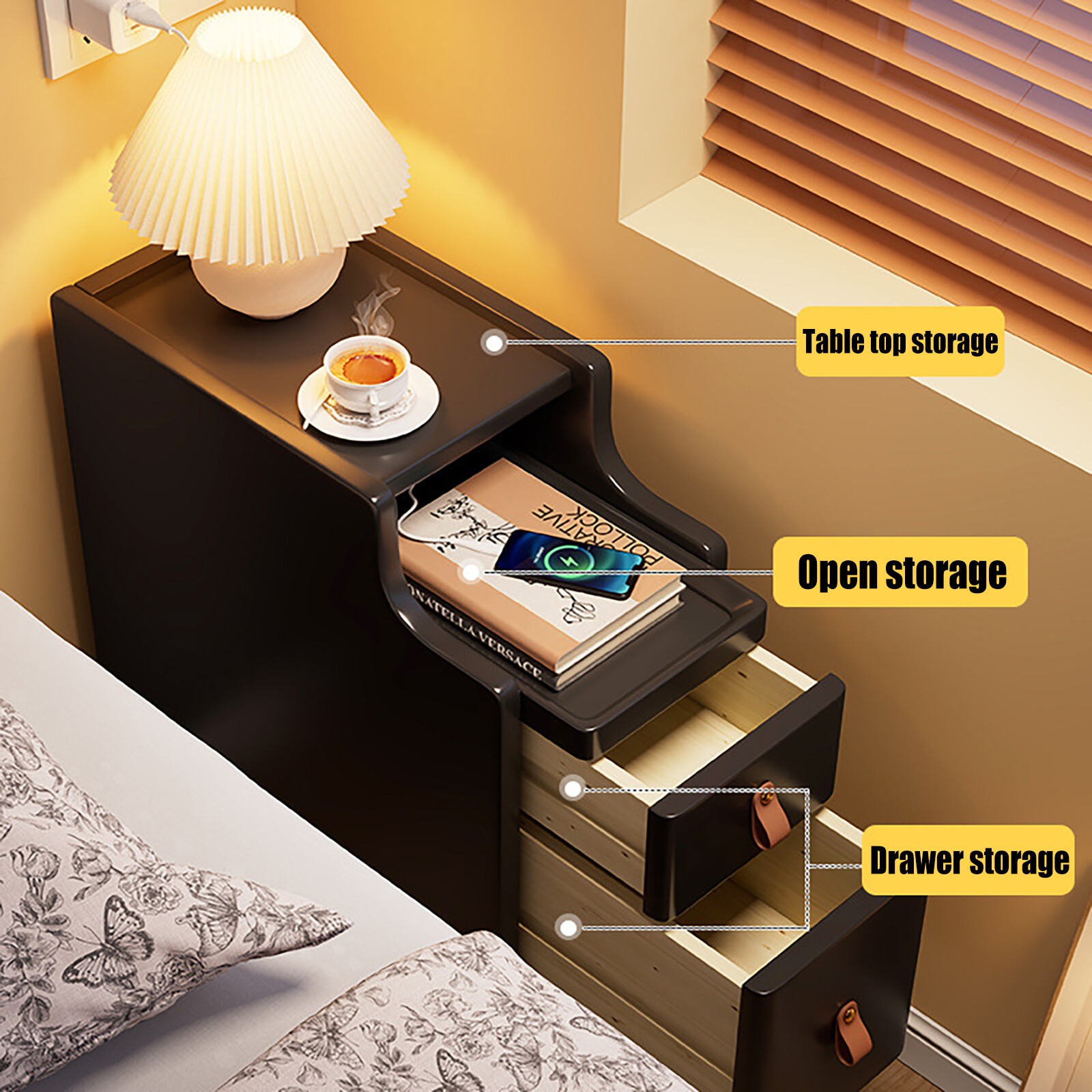 2-Tier Bedroom Storage Cabinet Nightstand with 2 Drawers Modern Bedside Table