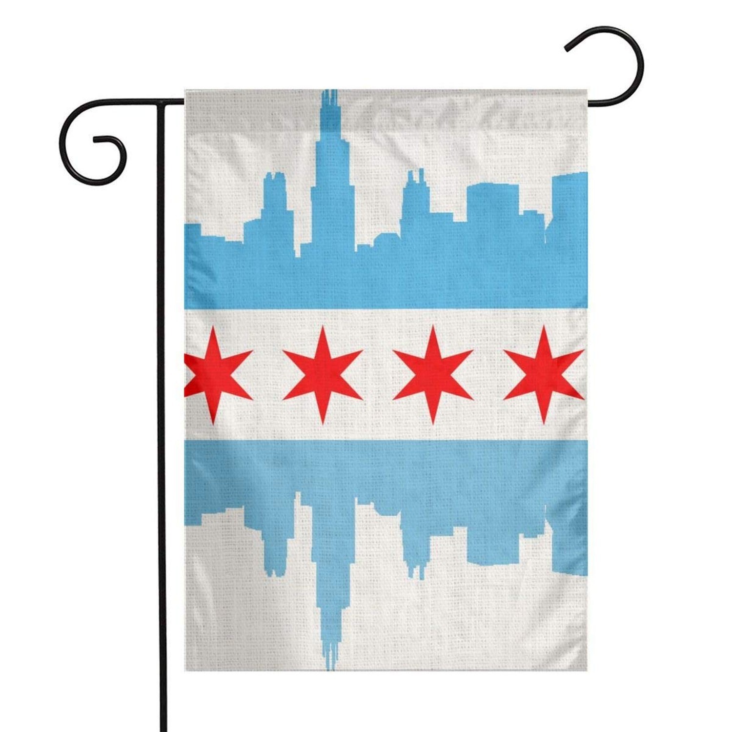 Chicago City Flag Flax Nylon Burlap Linen Fabric Garden Flag Farmhouse Decora...