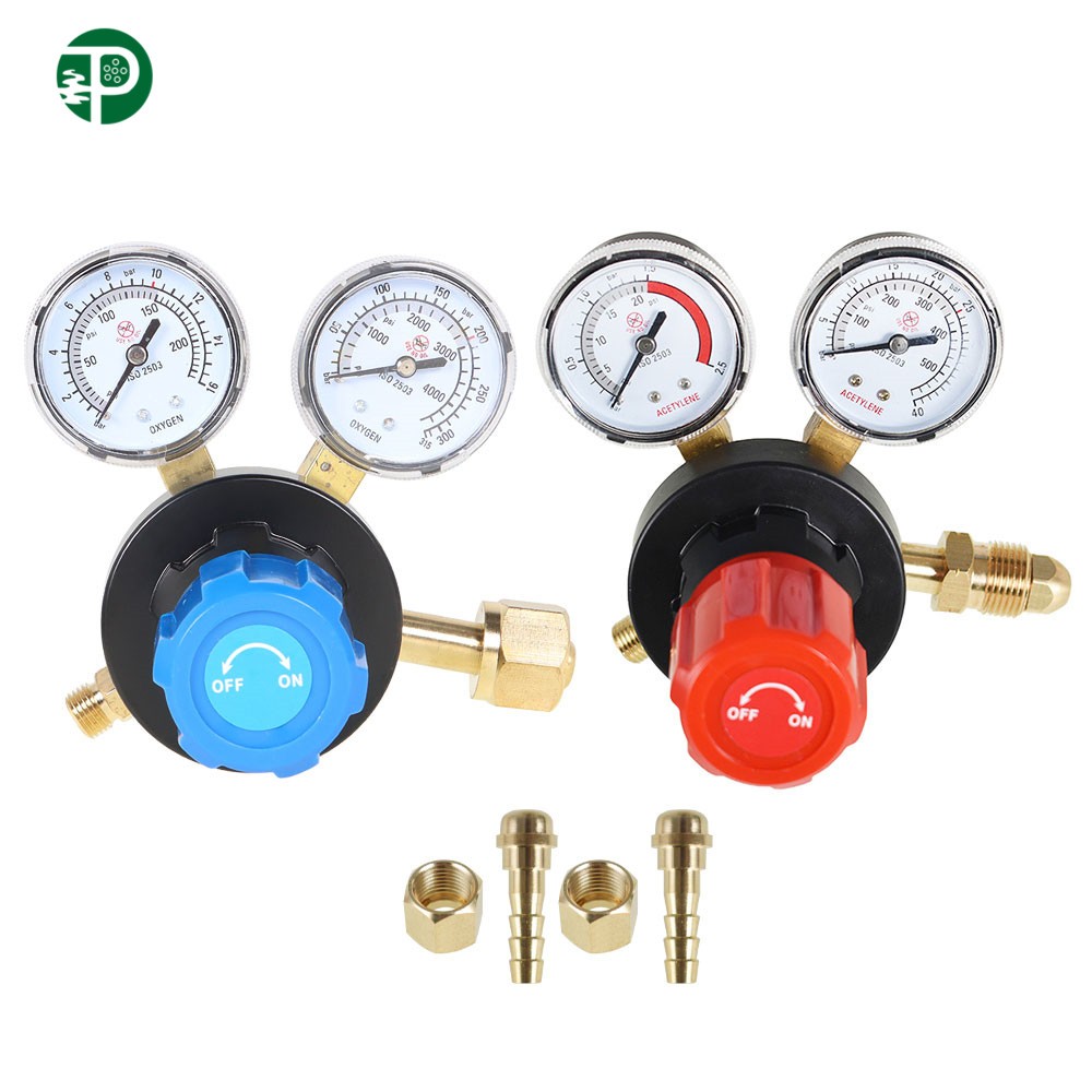 2 Pieces Oxygen CGA-540 Acetylene CGA-510 Regulators Dual Welding Gas Gauges