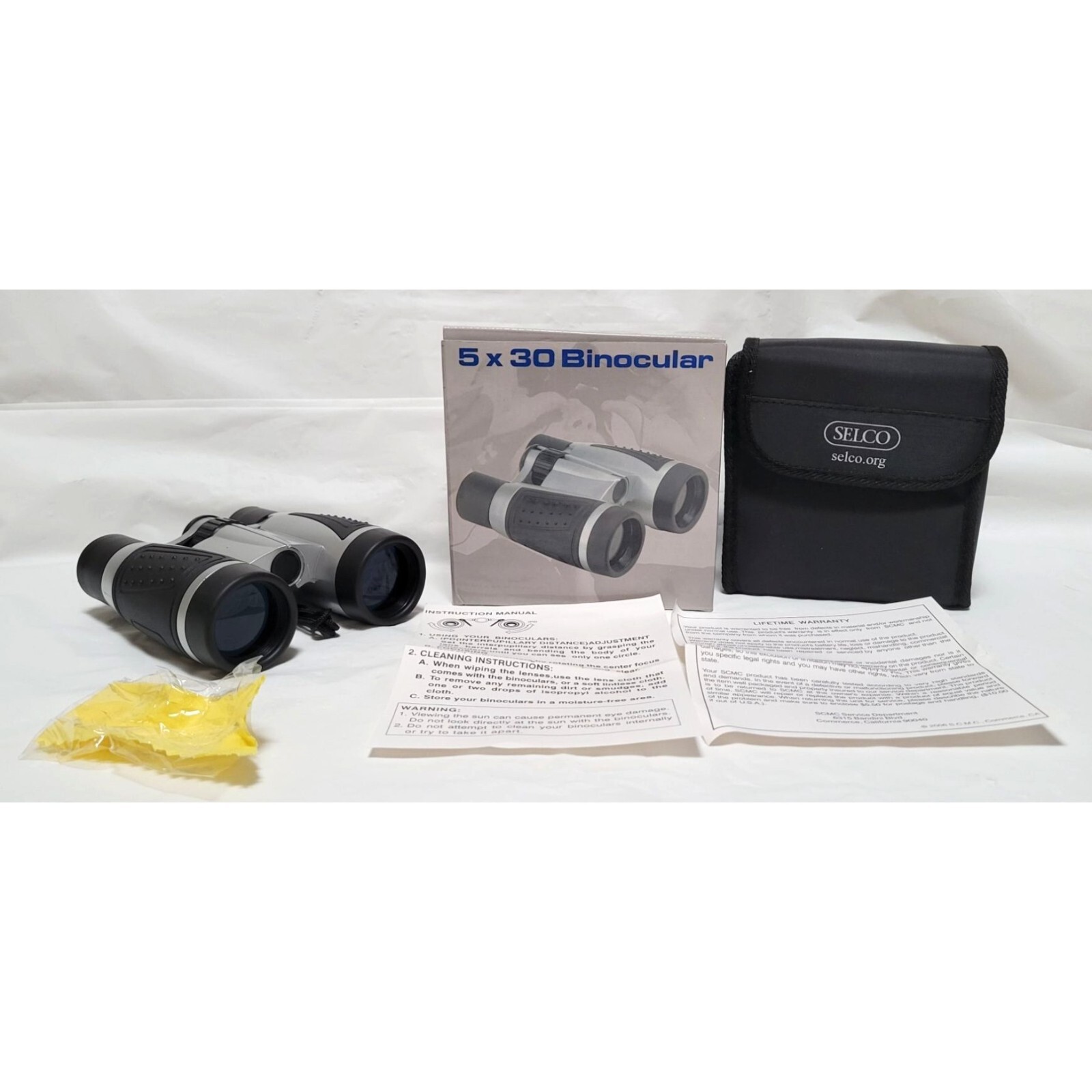 Selco 5x30 Binoculars with Case Neck Cord Lens Cleaning Cloth Instructions