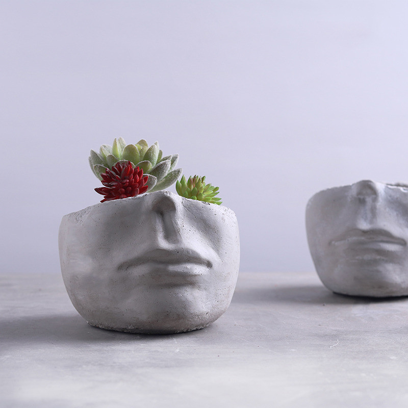 Human Face Concrete Planter Clay Molds DIY Flower Pot Making Cement Mould