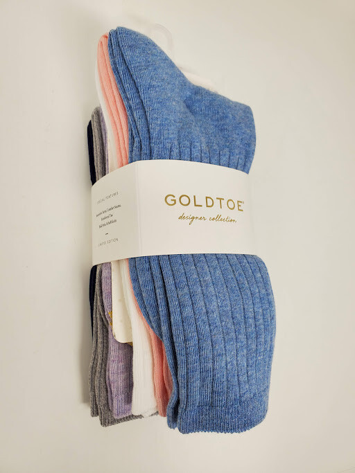 GOLD TOE Women's 6 Pack Ribbed Crew Socks, Sz 9-11 fits shoe sz 6-9