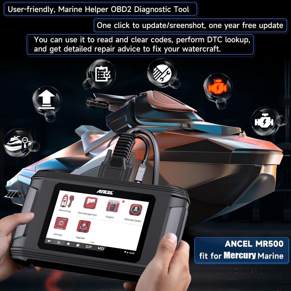 ANCEL MR500 Outboard Engine Marine Diagnostic Scanner For Mercury OBD Scan Tool
