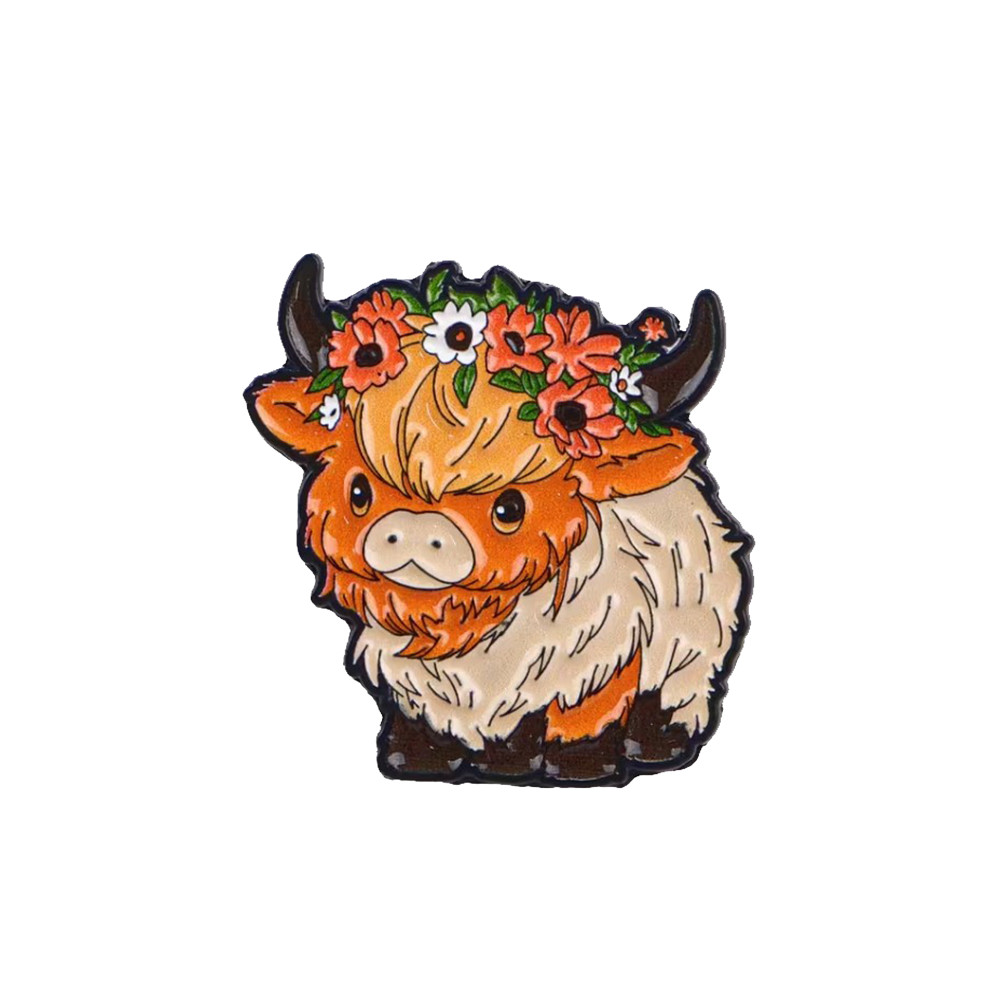 Highland Cow Pin Highland Cow Pin Floral Lapel Pin Badge Cattle Lapel