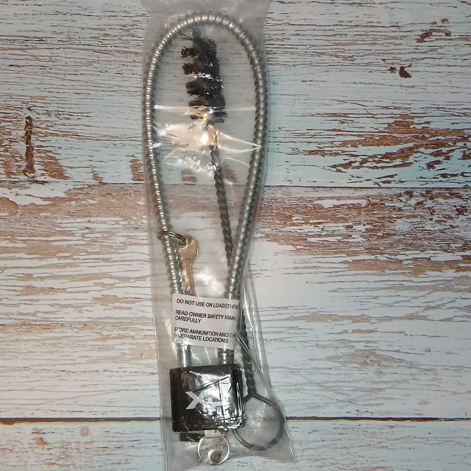 15" Gun Cable Lock Silver Cable Black Lock, 2 Keys, Barrel Cleaner, Wrench
