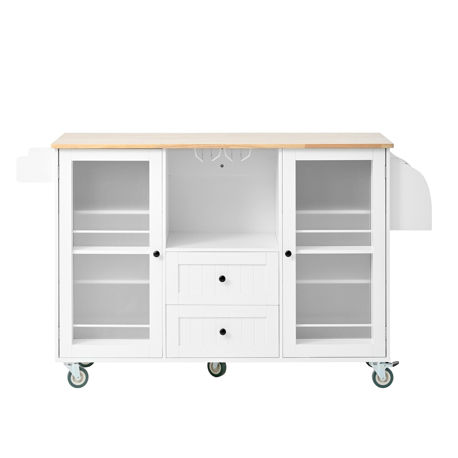 Kitchen Island Cart Rolling On Wheels with 13 Storage Areas Drop Leaf Bar