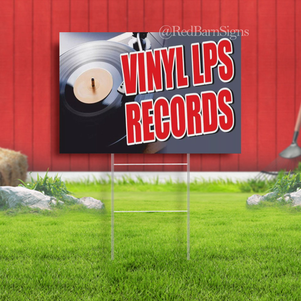 VINYL LPS Records COLLECTIBLE ANTIQUE SHOP Indoor Outdoor Yard Sign with metal