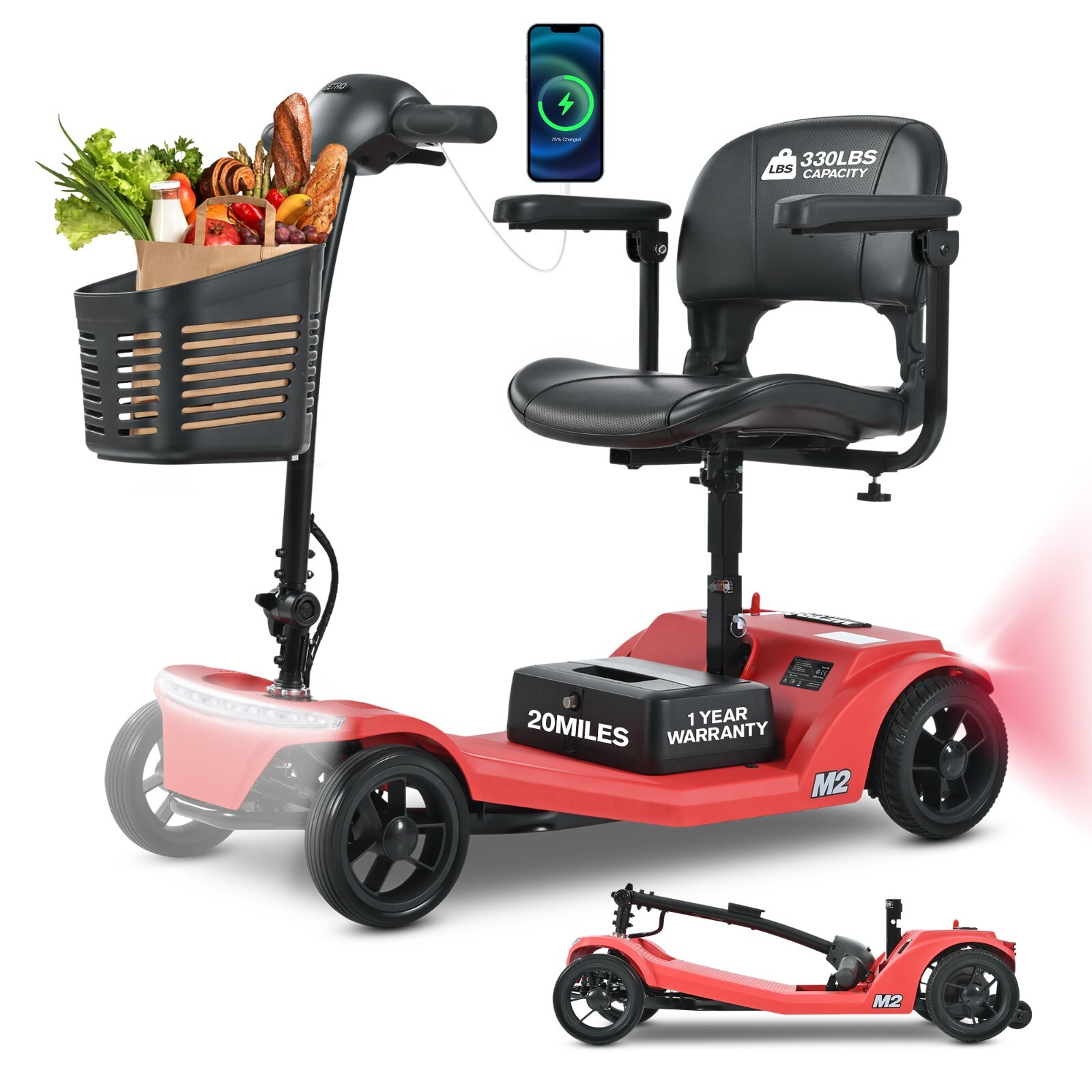 Metro Mobility Powered Mobility Scooter Foldable 22.5Ah Lithium Battery 20Miles