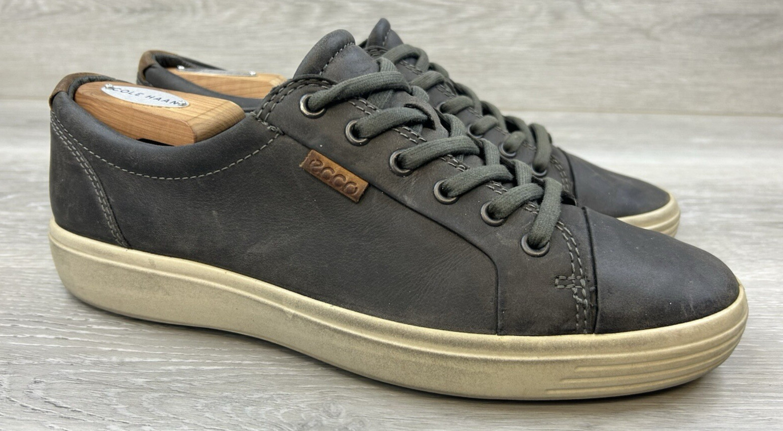Ecco Soft 7 Men's Sneakers Gray Leather 8 Lace Up Casual Comfort Shoes