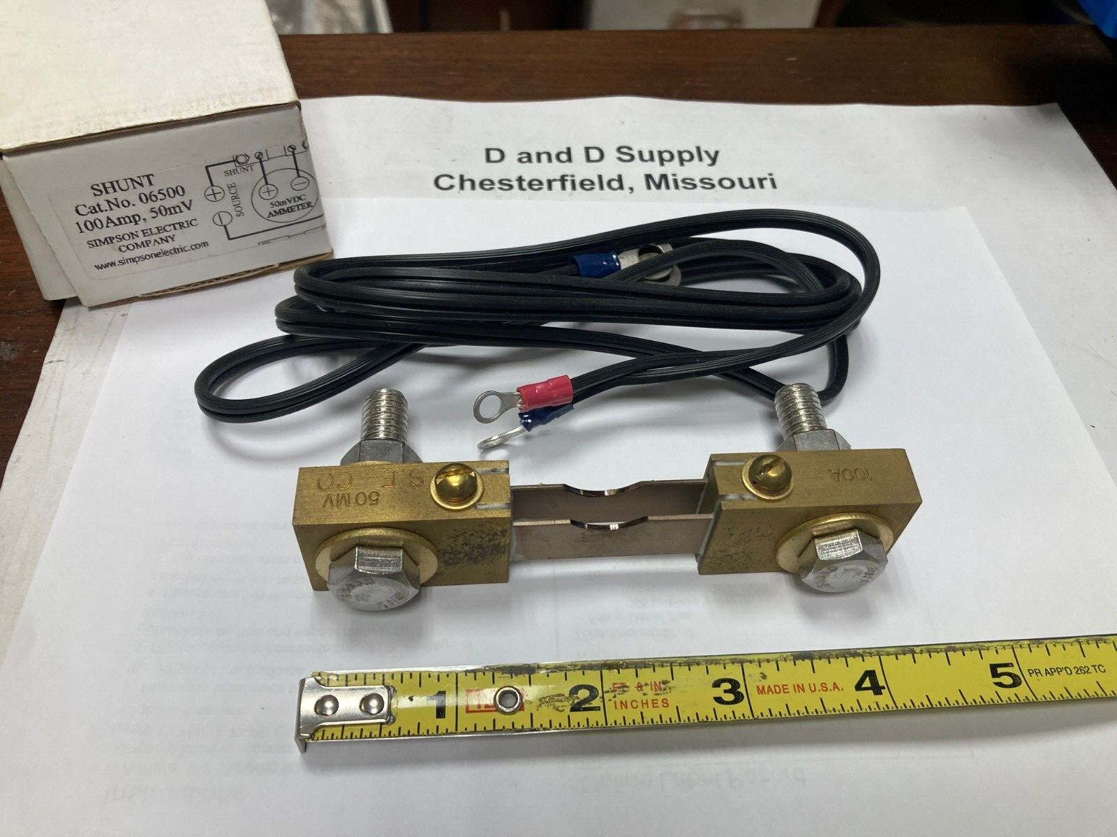 Simpson 06500, Switchboard Shunt for Analog Panel Meter 100A 50 mV, w/ 5Ft Leads