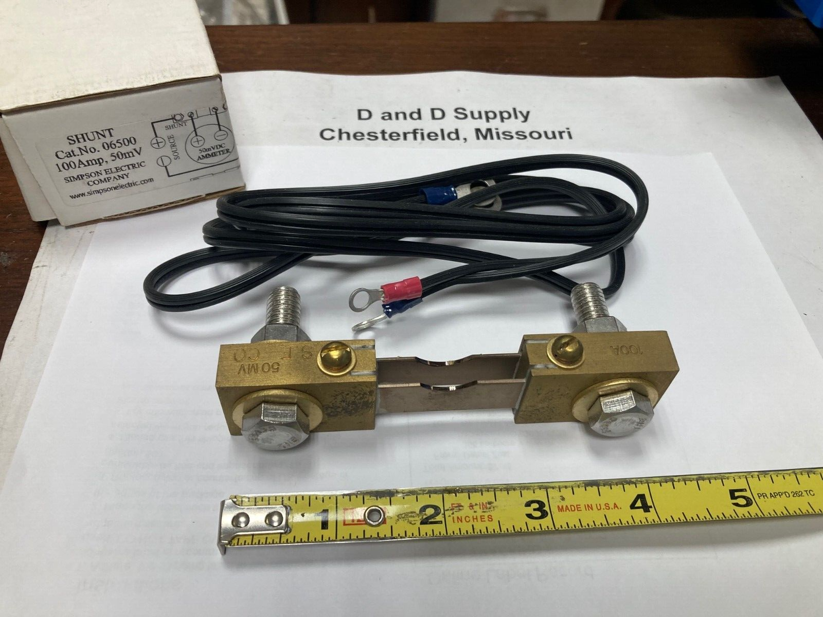Simpson 06500, Switchboard Shunt for Analog Panel Meter 100A 50 mV, w/ 5Ft Leads