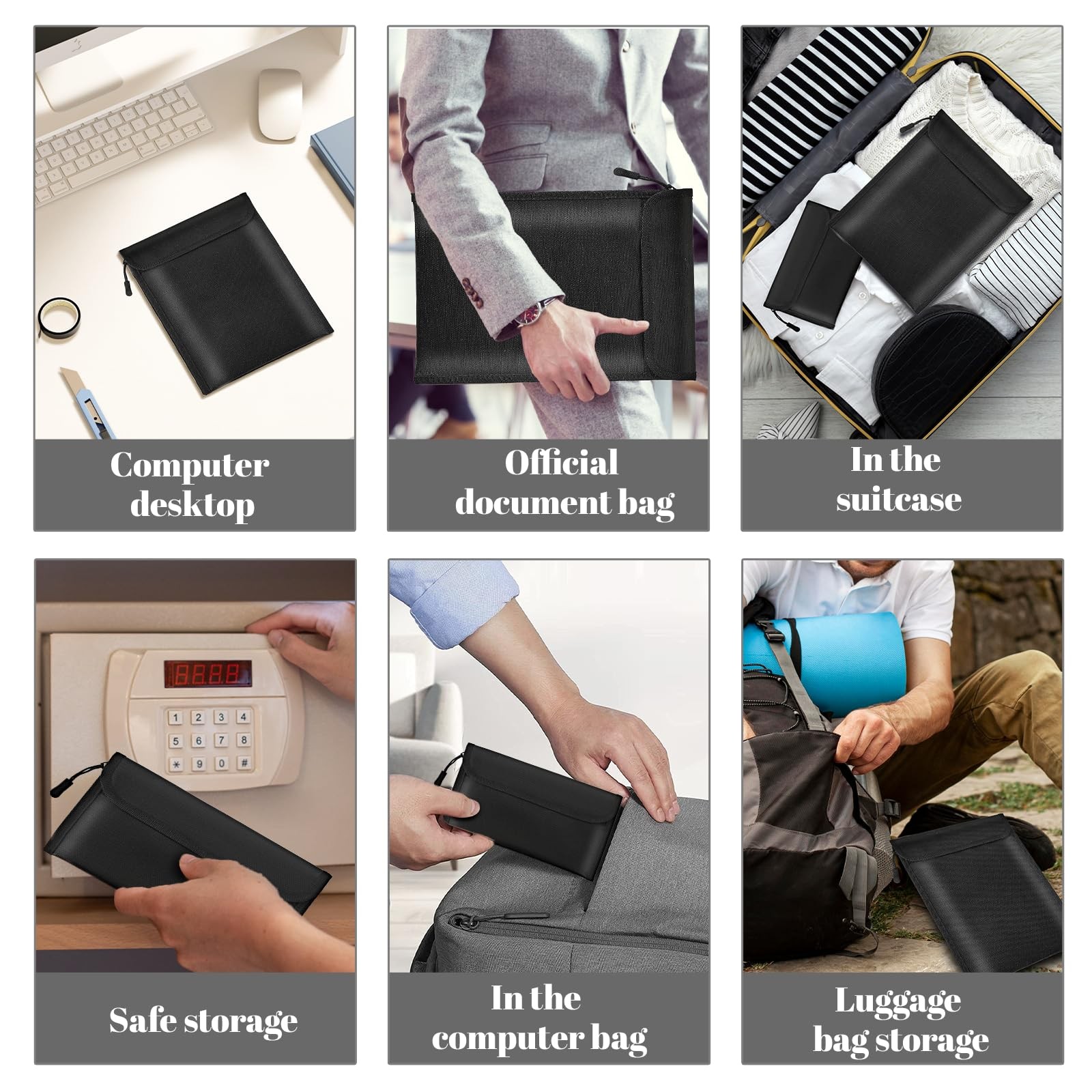 Fireproof Waterproof Document Bags Zipper Pouches Set of 3