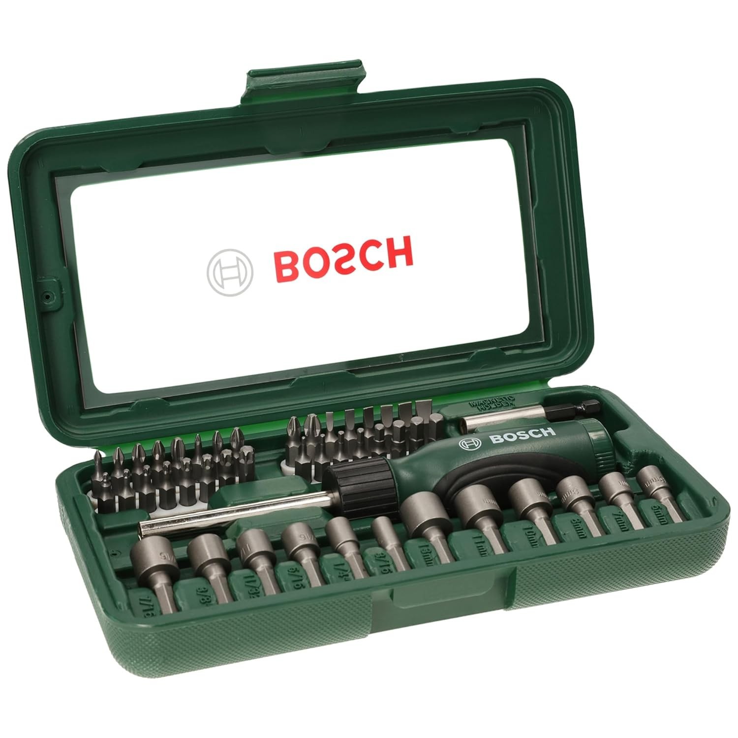 🔥Bosch 46 Piece Screwdriver Bit Set Ratchet Driver Magnetic Holder Hard Case🔥