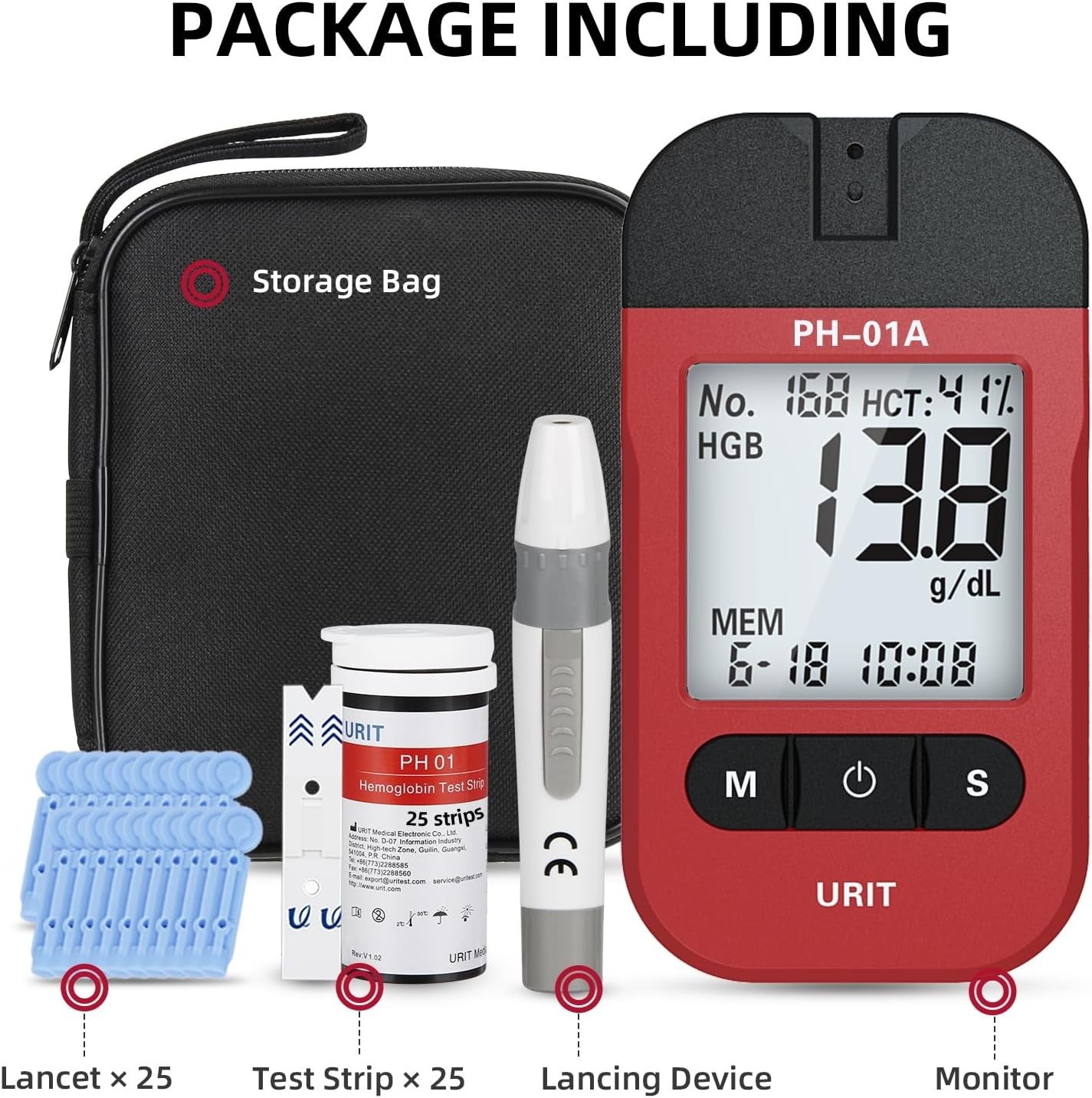Hemoglobin Test Meter Kit 25 Test Strips & Lancets Home Blood Testing gt