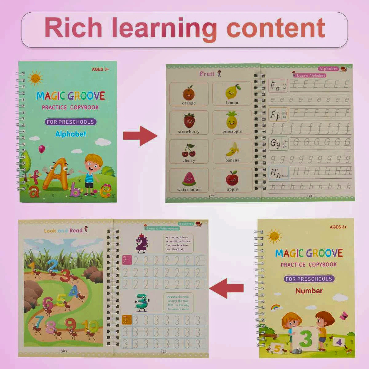 Magic Grooved Handwriting Practice Book for Kids Reusable Copybook Set