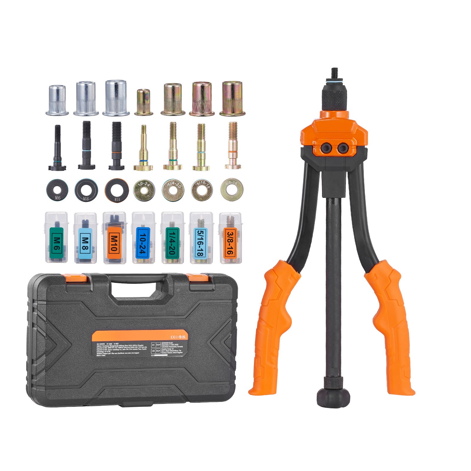 Rivet Nut Tool 14in Rivnut Tool Kit 7 PCS Mandrels and 70 PCS Rivet Nuts