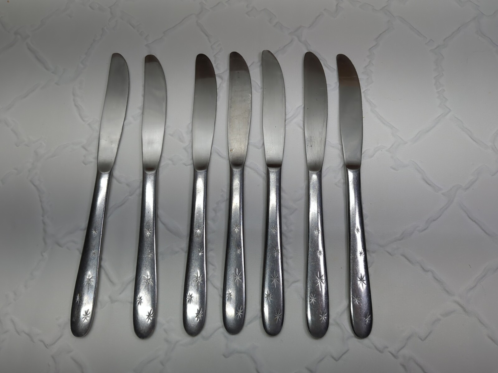 7 PIECE 5 STARS STARBURST ATOMIC STAR STAINLESS STEEL KNIVES FLATWEAR MCM JAPAN