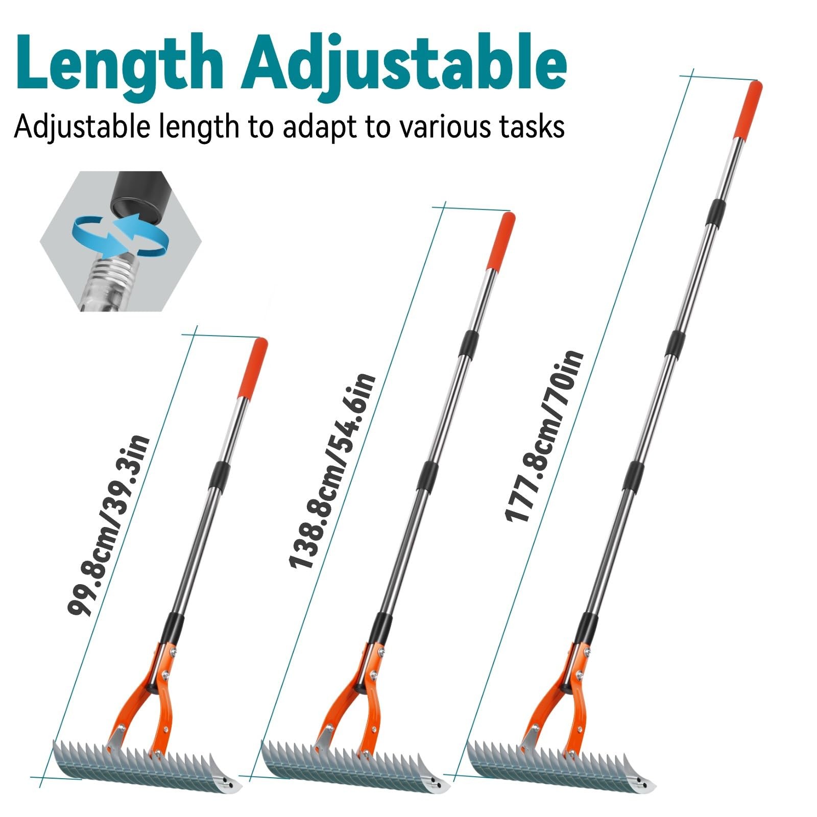 Thatch Rake for Lawns, 15" Heavy Duty Metal Dethatcher Rake with 5FT Handle, ...
