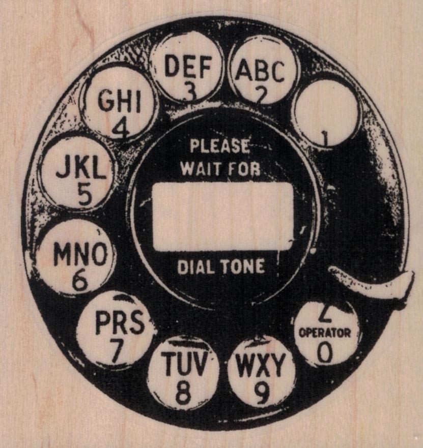 Rotary Phone Dial Grunge 3 x 3" Rubber Stamp, Mixed Media Stamp