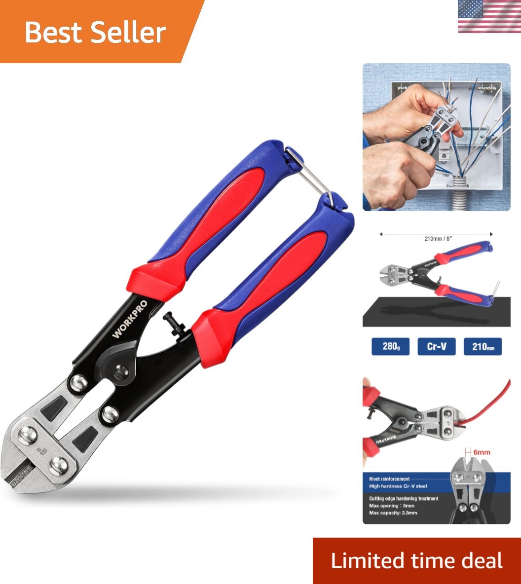 Compact Spring-Loaded Mini Bolt Cutter - 8-Inch with Ergonomic Anti-Slip Handle