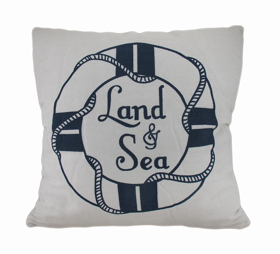 Scratch & Dent Land & Sea White Blue Life Preserver Decorative Throw Pillow 16"