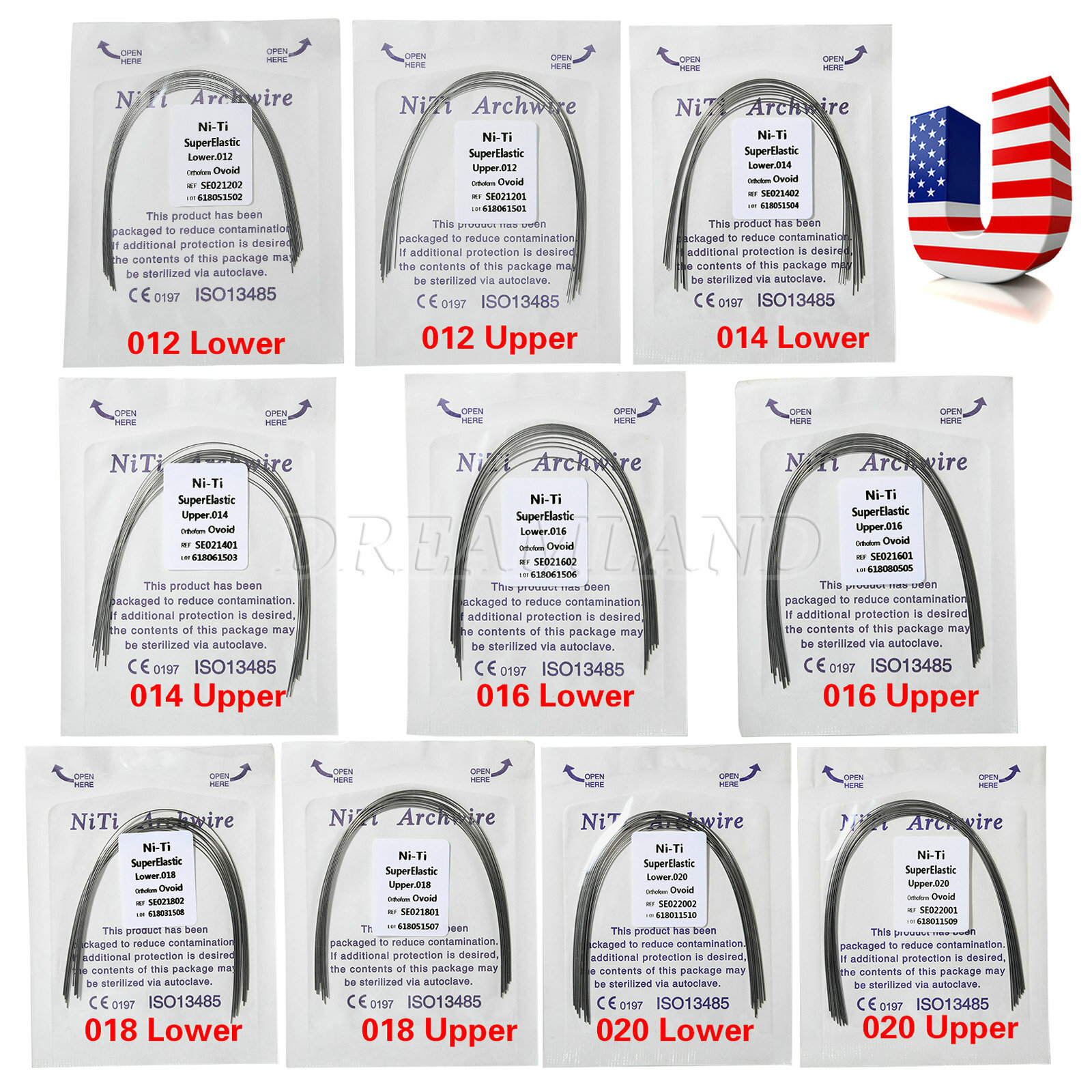 USA 1BAG Dental Orthodontic Super Elastic Niti Wires Ovoid Form Arch Wire Round