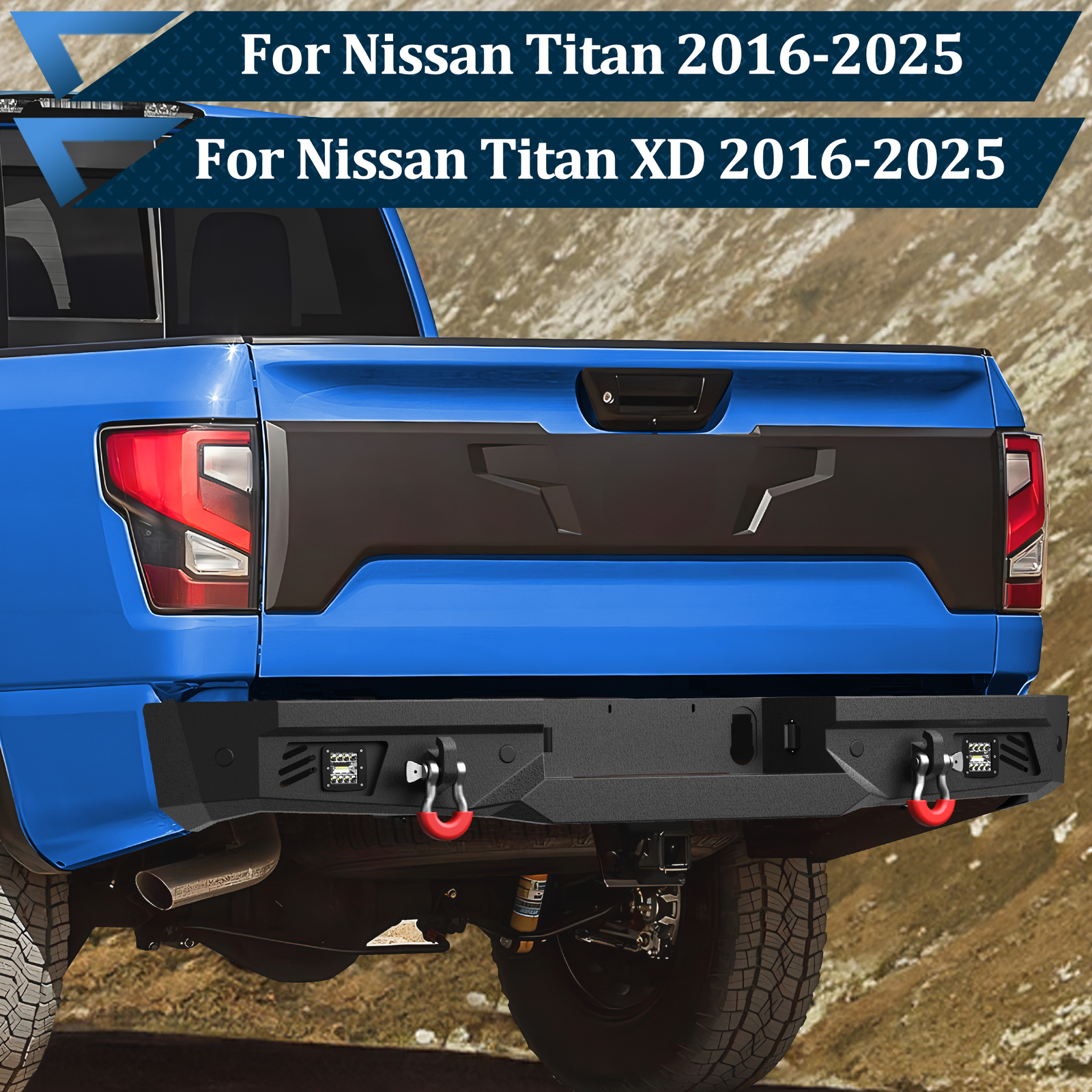 Rear Bumper For Nissan Titan&XD 2016-2024 w/ Sensor Holes & LED lights & D-Rings