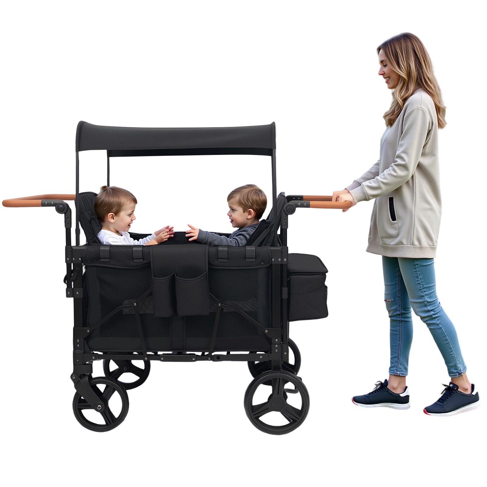 Adjustable 4-seats Stroller Wagon Push Pull Quad Collapsible Stroller With Wheel