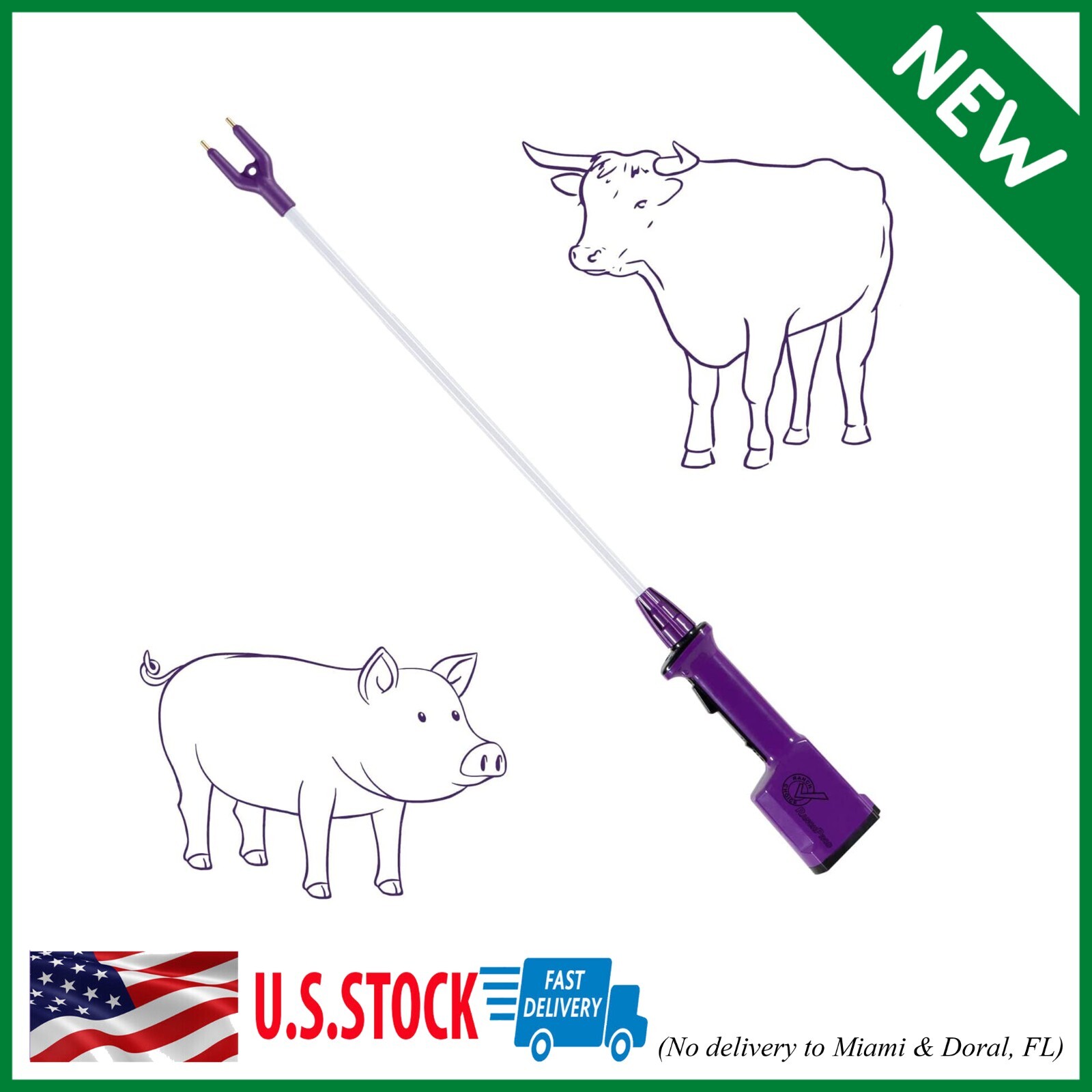 Purple Rechargeable Livestock Prod Waterproof Cattle Prod Hot Shot Felixible