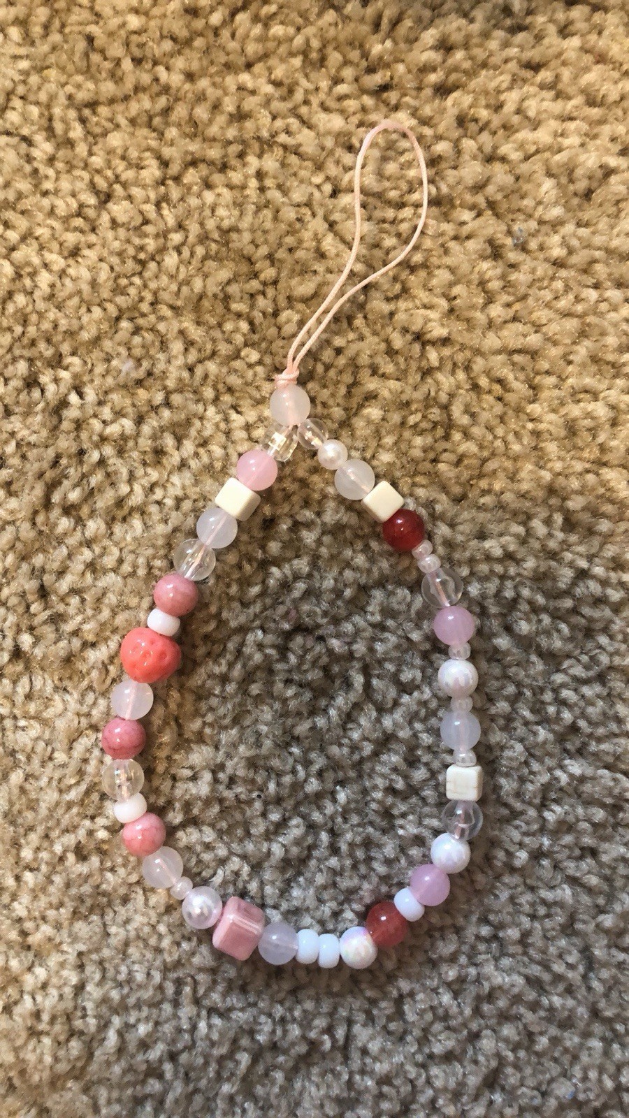 Beaded Plastic Bracelet, Pink White Red, Cord, Tie Closure, Adjustable, Unisex