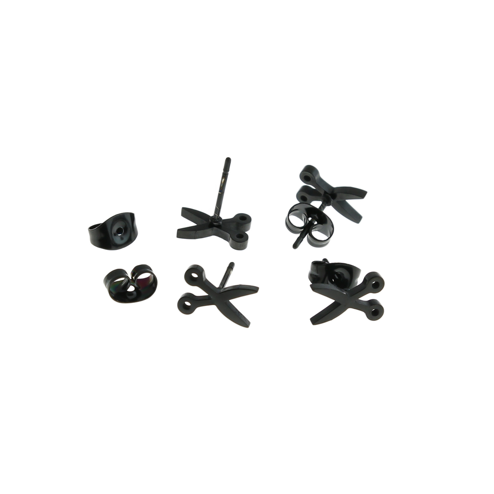 Gunmetal Stainless Steel Earrings - Scissor Studs -8mm - 2 Pieces 1 Pair - ER417