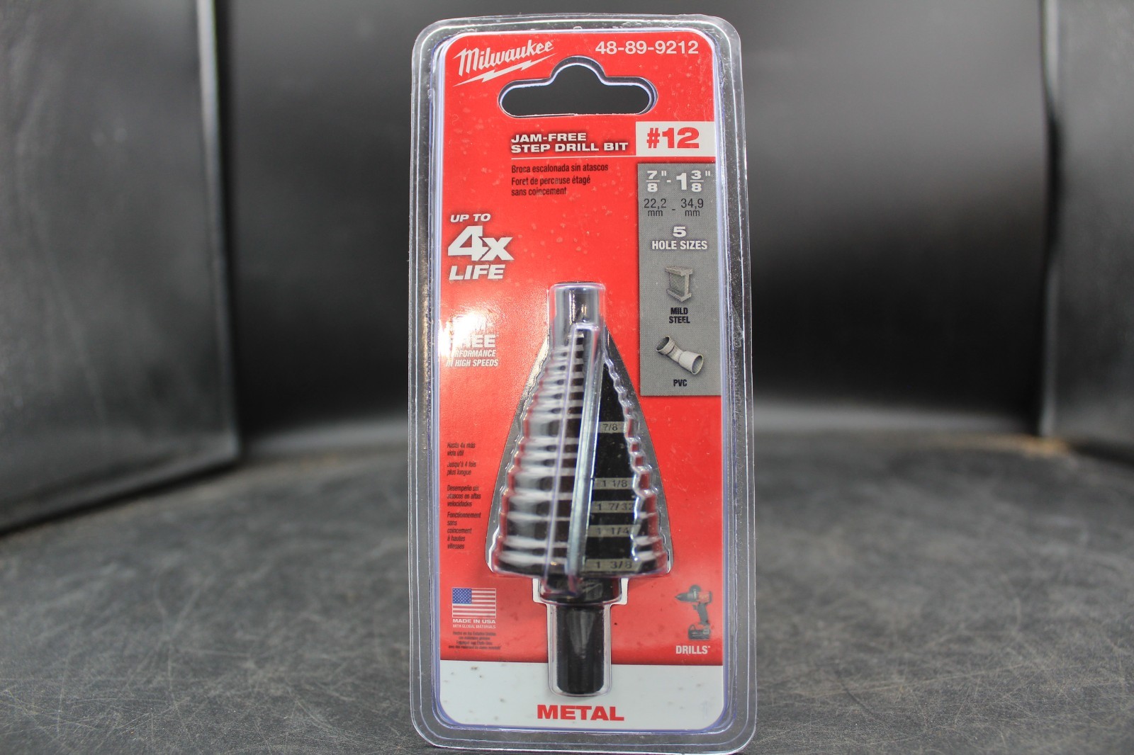 Milwaukee 48-89-9212 Jam-Free Step Drill Bit #12 Metal 7/8" to 1-3/8" BRAND NEW