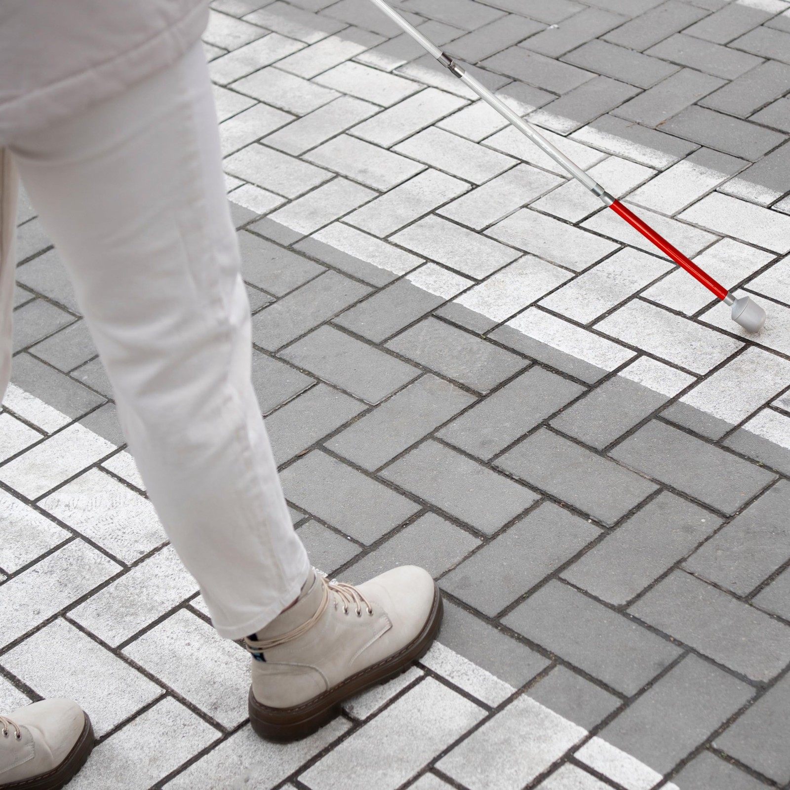Blind Cane Stick - Mobility Reflective Red-White Foldable Red, White, Black