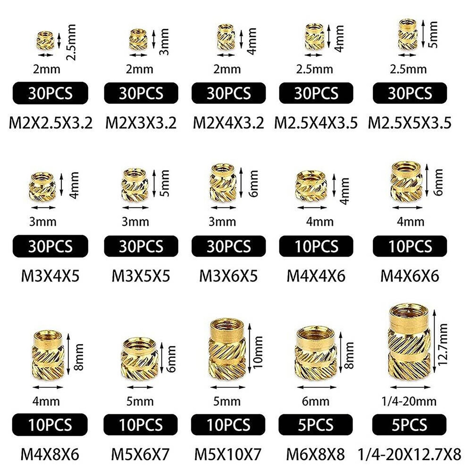 300pcs Threaded Insert M2- M6 Insert Brass Knurled Nuts For Plastic 3D Printer