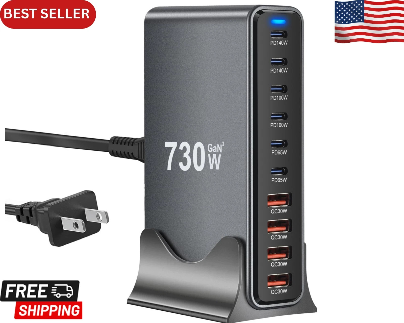 730W USB C Charger Block, 10 Port Fast USB Charging Station for Multi Devices, G
