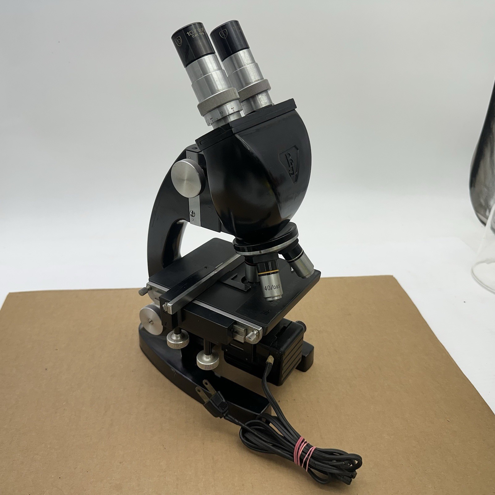 Vintage Bausch & Lomb Binocular 3 Lens Compound Microscope 1950s Works W Light