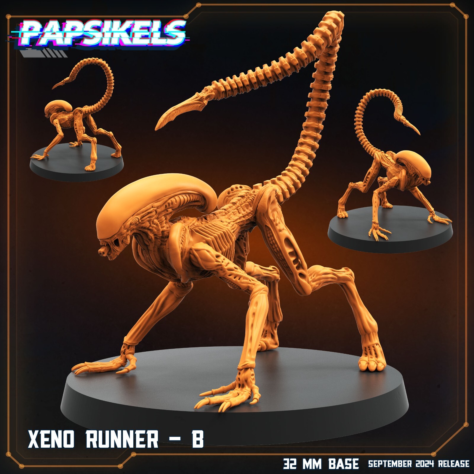 Xeno Runner B 32mm Papsikels Miniature AvP, Aliens, Xenomorph, Dog Alien