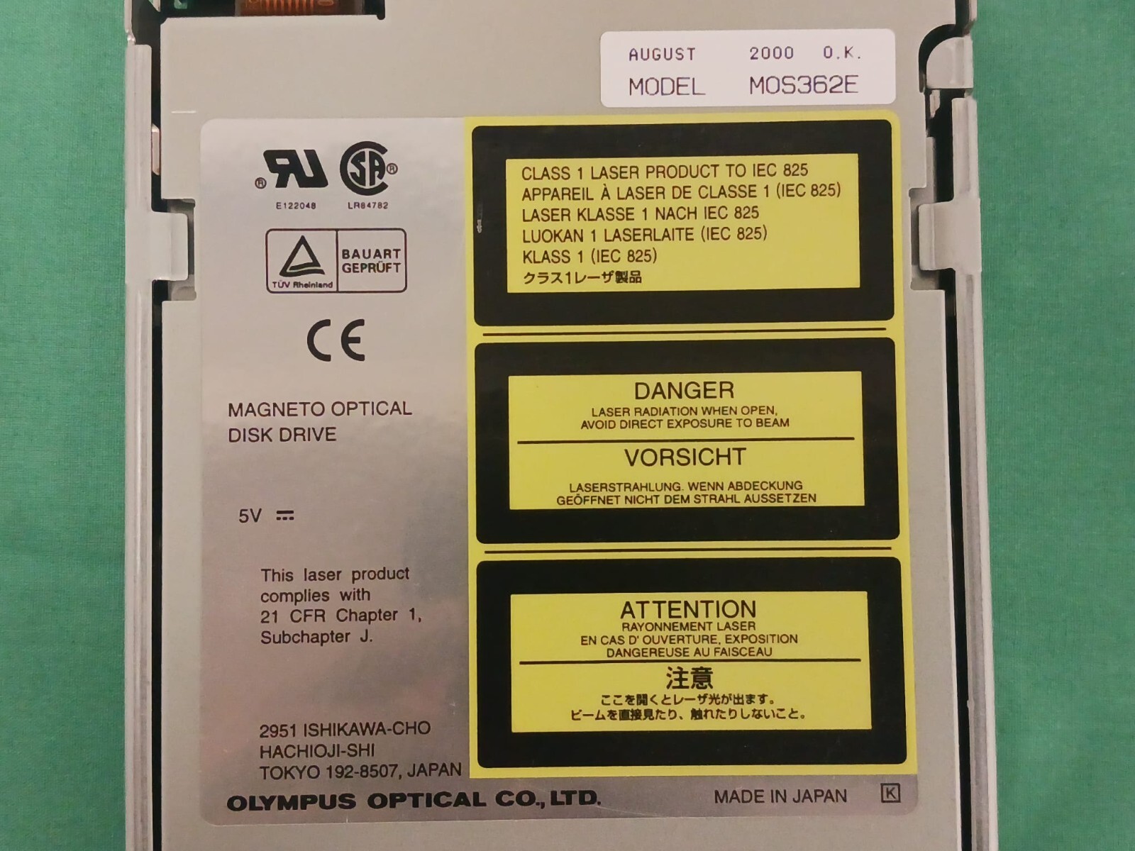 Olympus Magneto Optical Disk Drive - Model: MOS362E