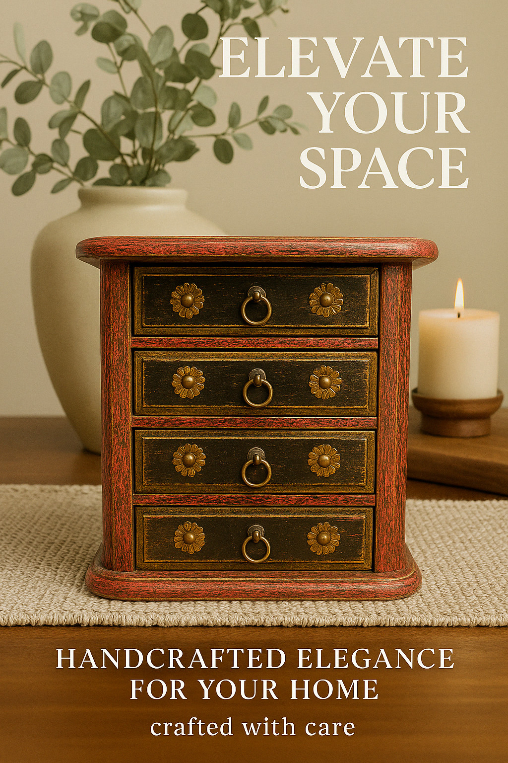Vintage Handmade Pink Wooden Drawer Box –Distressed Finish Removable Drawers 133