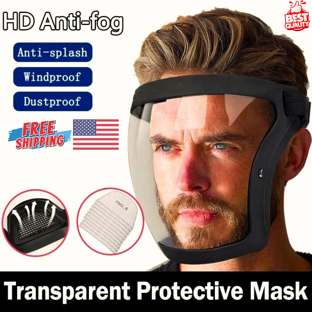 Full Face Shield Transparent Mask With Breathing Filter Anti Smoke Dust Protect