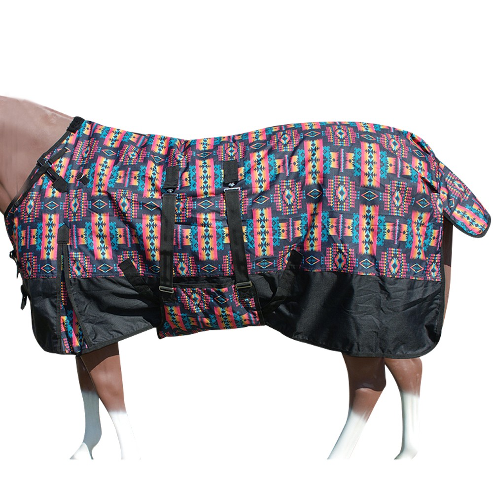 Black Aztec 81 In HILASON 600D Winter Waterproof Poly Horse Blanket Belly Wrap