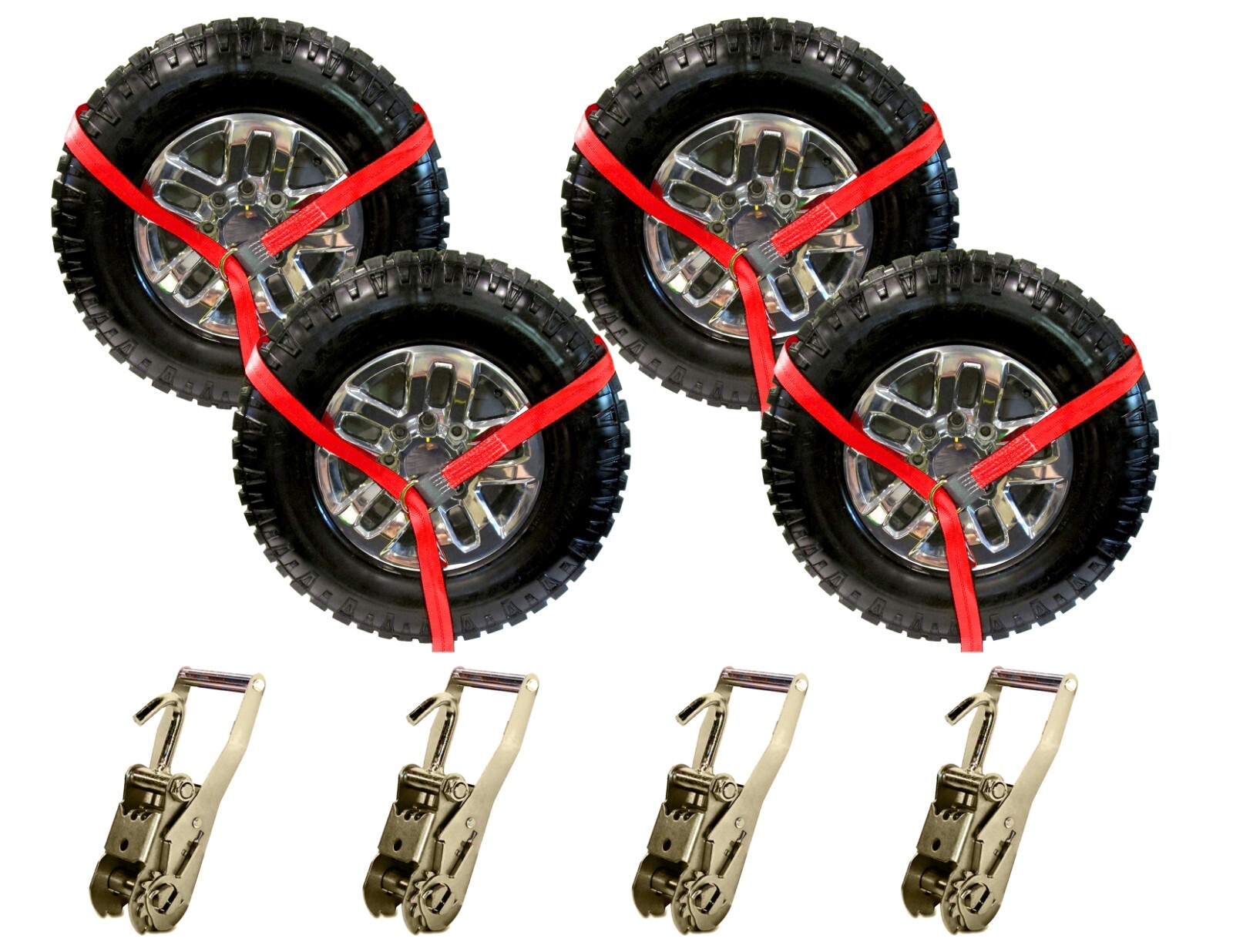 USA 8pc Red 8' Lasso Strap 2" Ratchet w/ Finger Hook Tow Truck Tire Wheel Tie