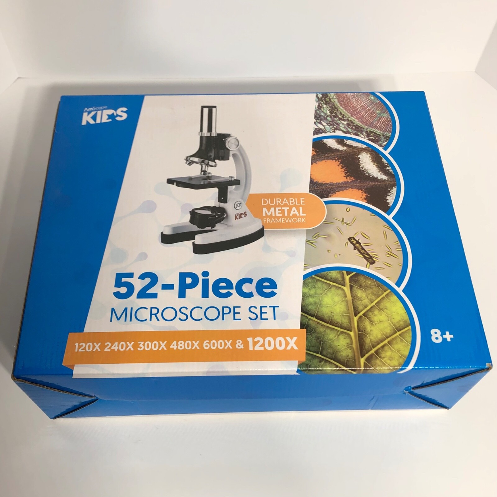 AmScope 52pc 120X-1200X Kids Starter Compound Microscope Portable Science Kit